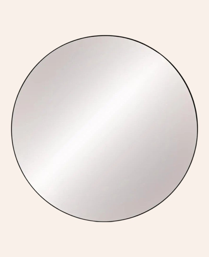 Esmée runder Wandspiegel mit dünnem schwarzem Metallrahmen, 59 cm Durchmesser für ein modernes Wohnambiente