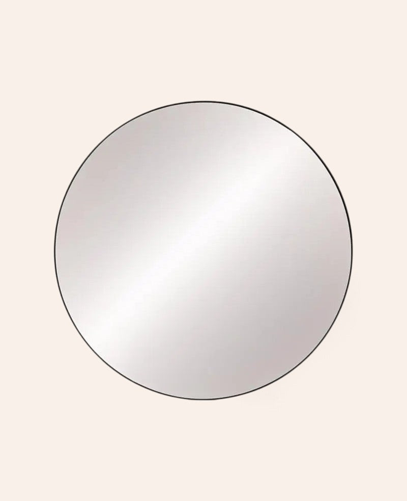 Esmée runder Wandspiegel mit dünnem schwarzem Metallrahmen, 30 cm Durchmesser für ein modernes Wohnambiente