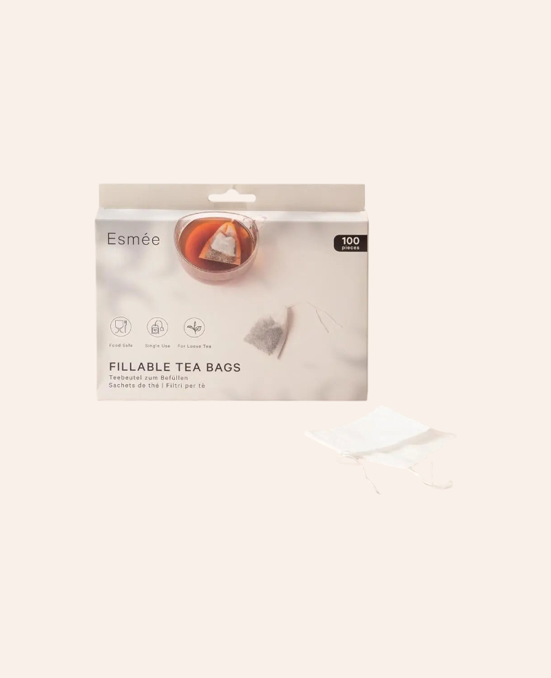 Esmée Set aus 100 weissen Teebeuteln zum Selbstbefüllen mit Kordelzug aus lebensmittelechtem Polyester