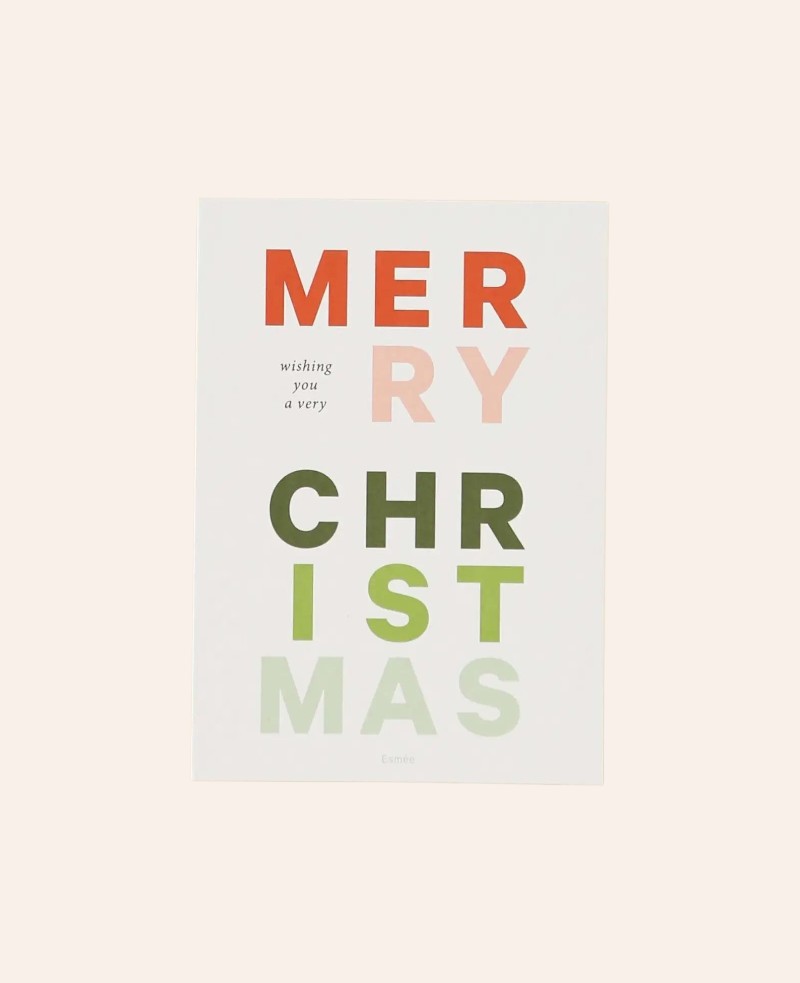 Esmée Weihnachtskarte im A6 Format mit buntem Merry Christmas Schriftzug auf mattem Naturpapier