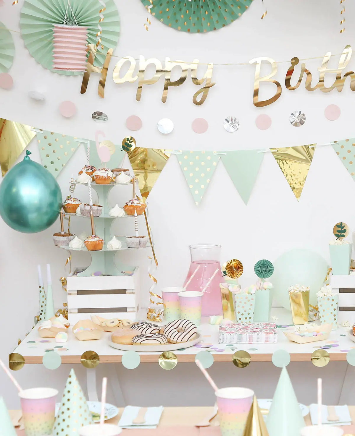 Wimpelgirlande, Mint / Gold, 3.6 m