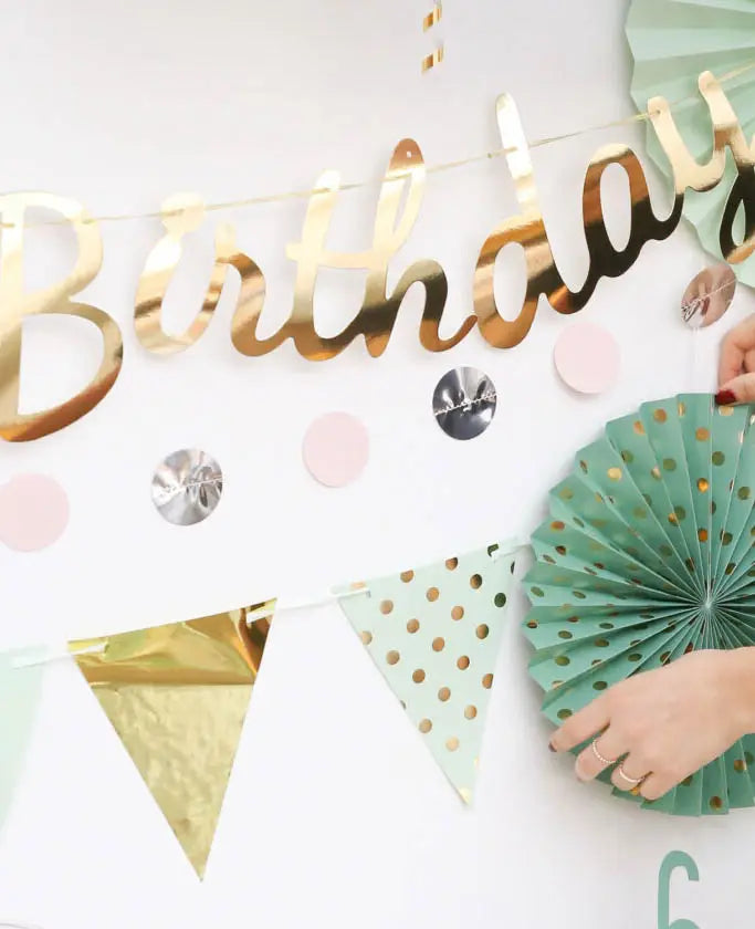 Wimpelgirlande, Mint / Gold, 3.6 m