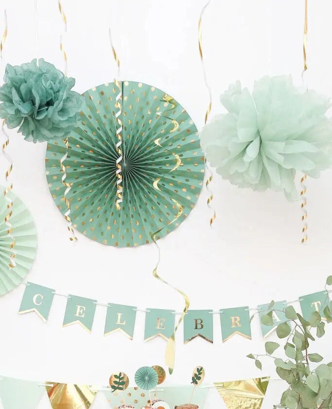 Let’s Celebrate Pompon Set aus Seidenpapier inkl. Schnur, Mint, ø 20 bis 40 cm, 3 Stk.