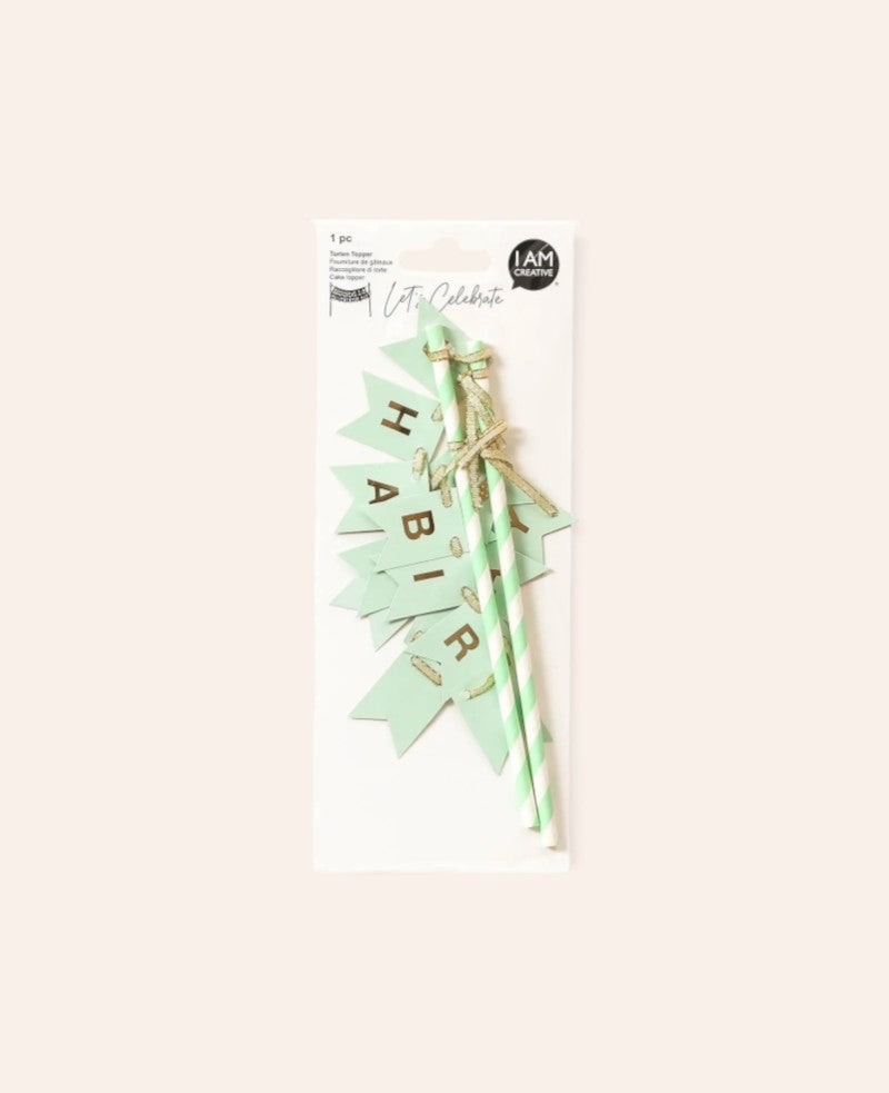 Torten Topper Birthday, Mint, 28 x 19.5 cm