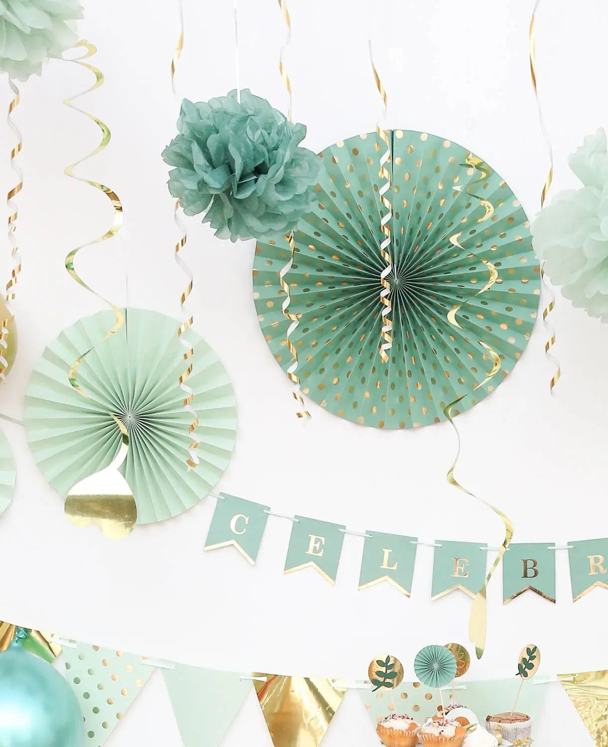 Deko Fächer, Mint & Punkte, 6 Stk.