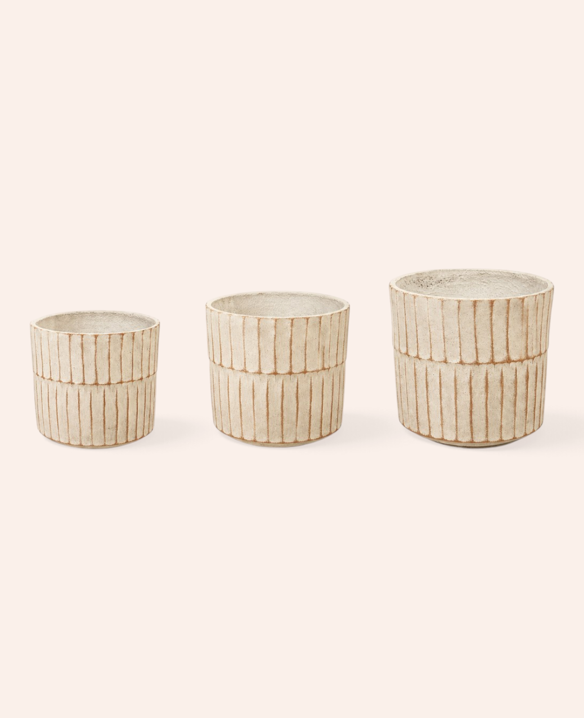 Blumentopf mit Struktur Set, Zement Off White, Ø 17.5, 20 und 24.5 cm, 3 Stk.