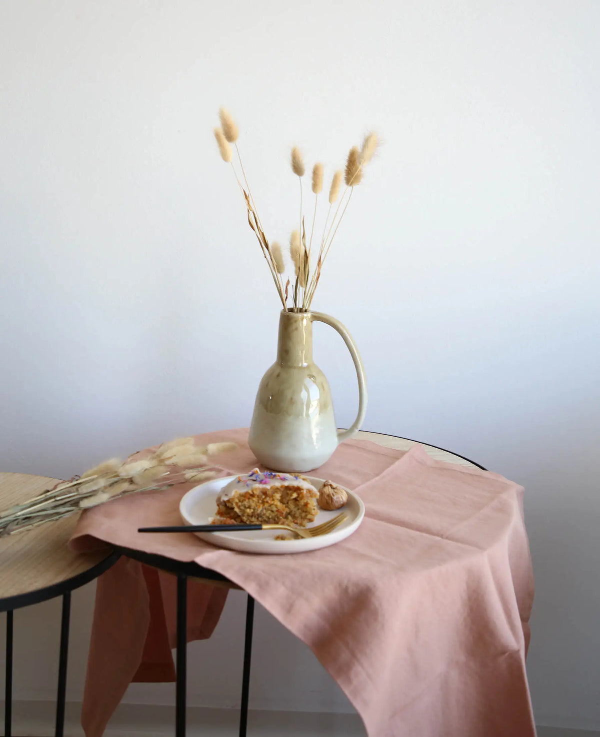 Tischläufer aus altrosa Bio Baumwoll-Leinenmix, 40 x 120 cm