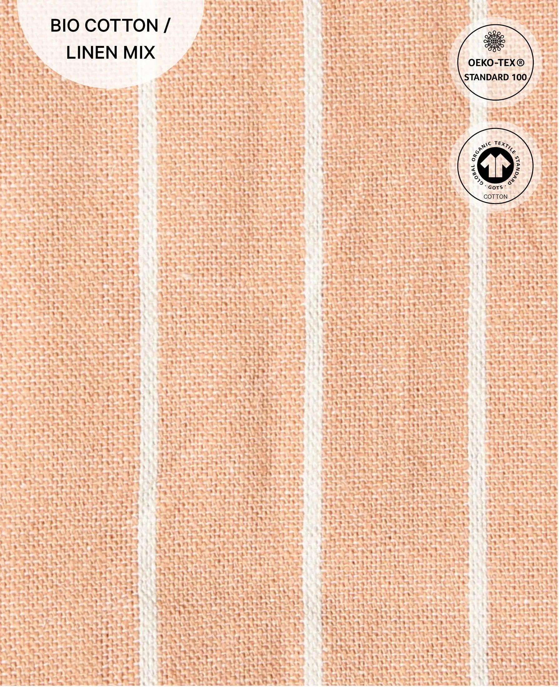 Pfirsichfarbenes Küchentuch mit weissen Streifen aus Bio Baumwoll-Leinenmix, 50 x 70 cm