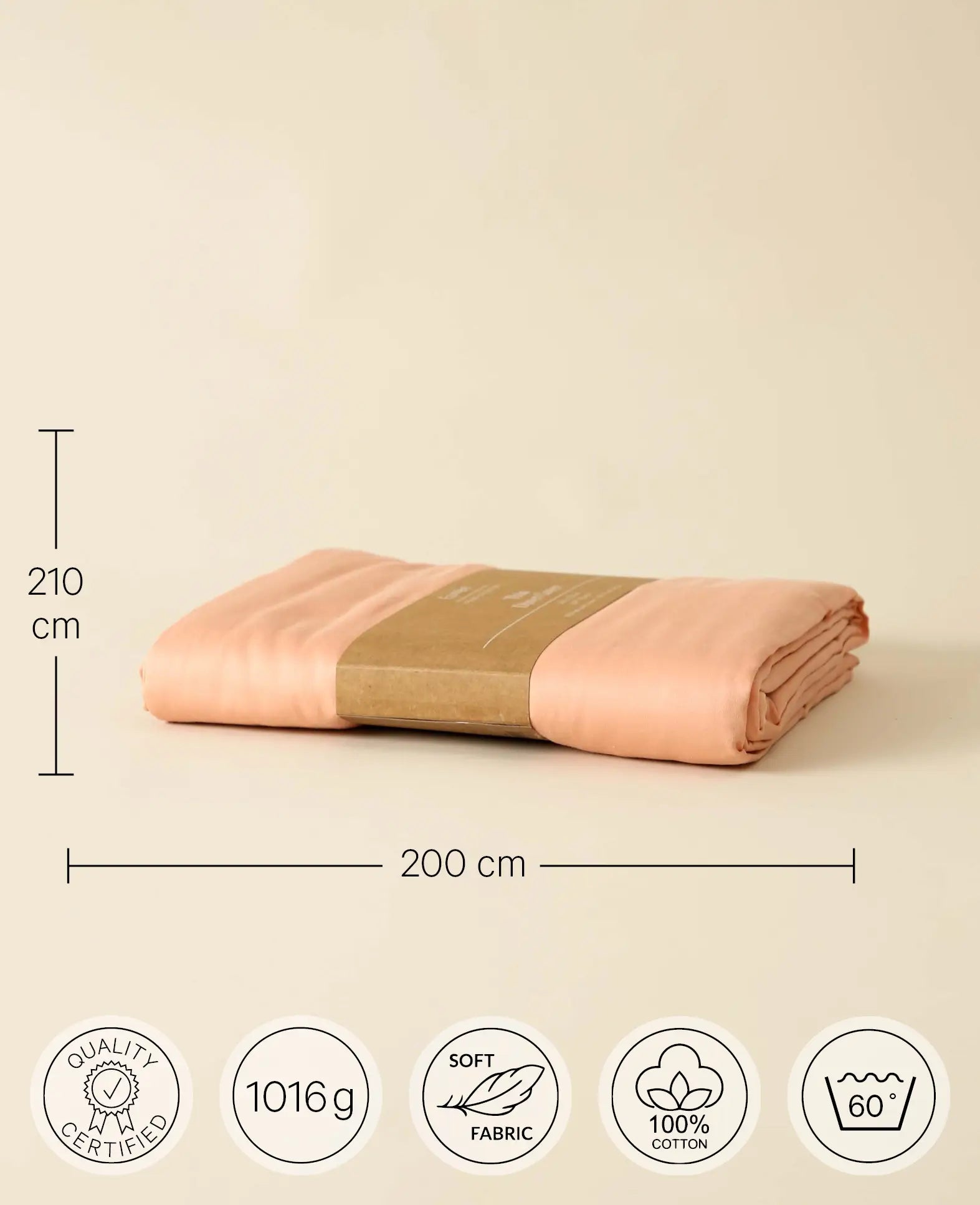 "Thia Soft Peach" Bettbezug / Duvetbezug aus Pfirsichfarben / Altrosa Bio Baumwoll-Satin, 200 x 210 cm