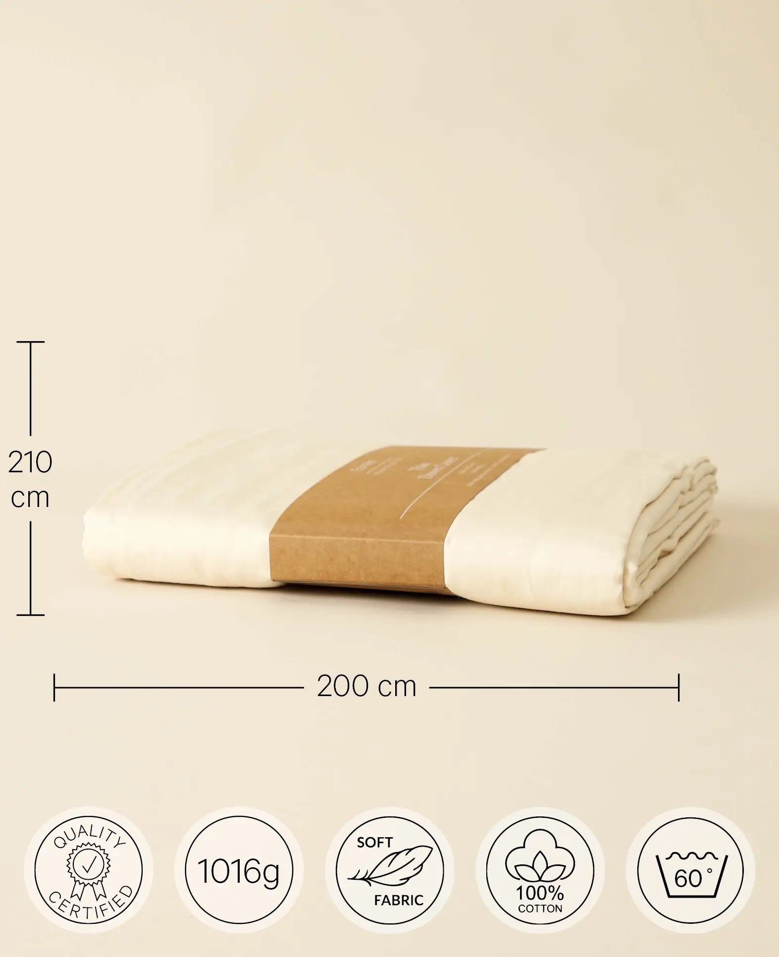 "Thia Oatmeal" Bettbezug / Duvetbezug aus Cremefarbenem Bio Baumwoll-Satin, 200 x 210 cm