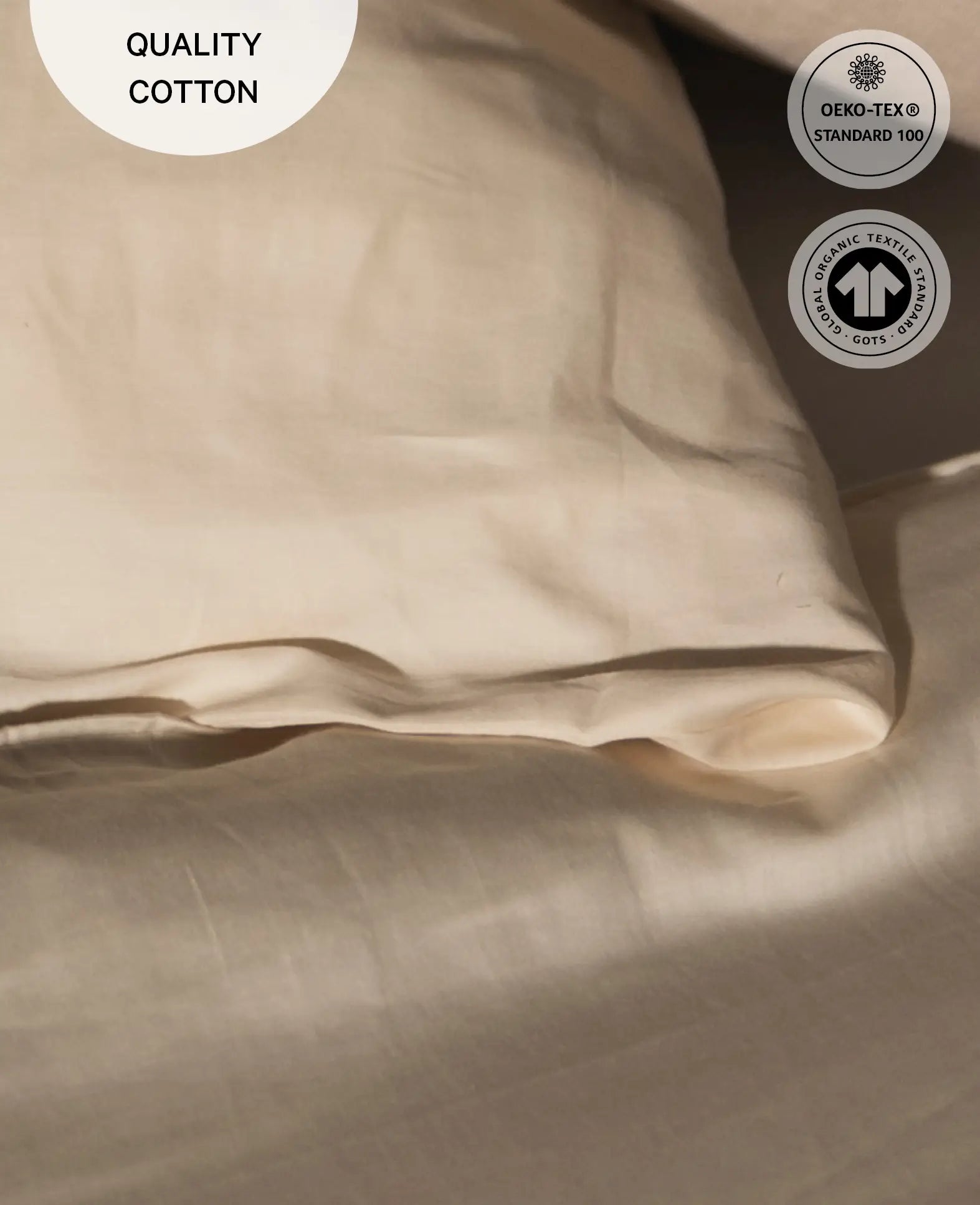 "Thia Oatmeal" Bettbezug / Duvetbezug aus Cremefarbenem Bio Baumwoll-Satin, 200 x 210 cm