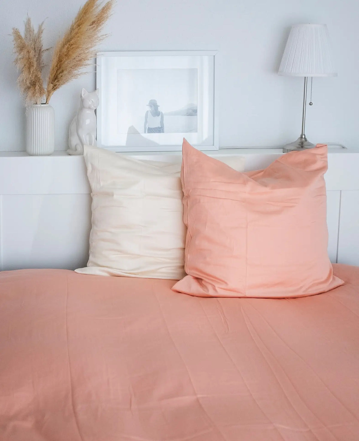 "Thia Soft Peach" Bettbezug / Duvetbezug aus Pfirsichfarben / Altrosa Bio Baumwoll-Satin, 240 x 240 cm