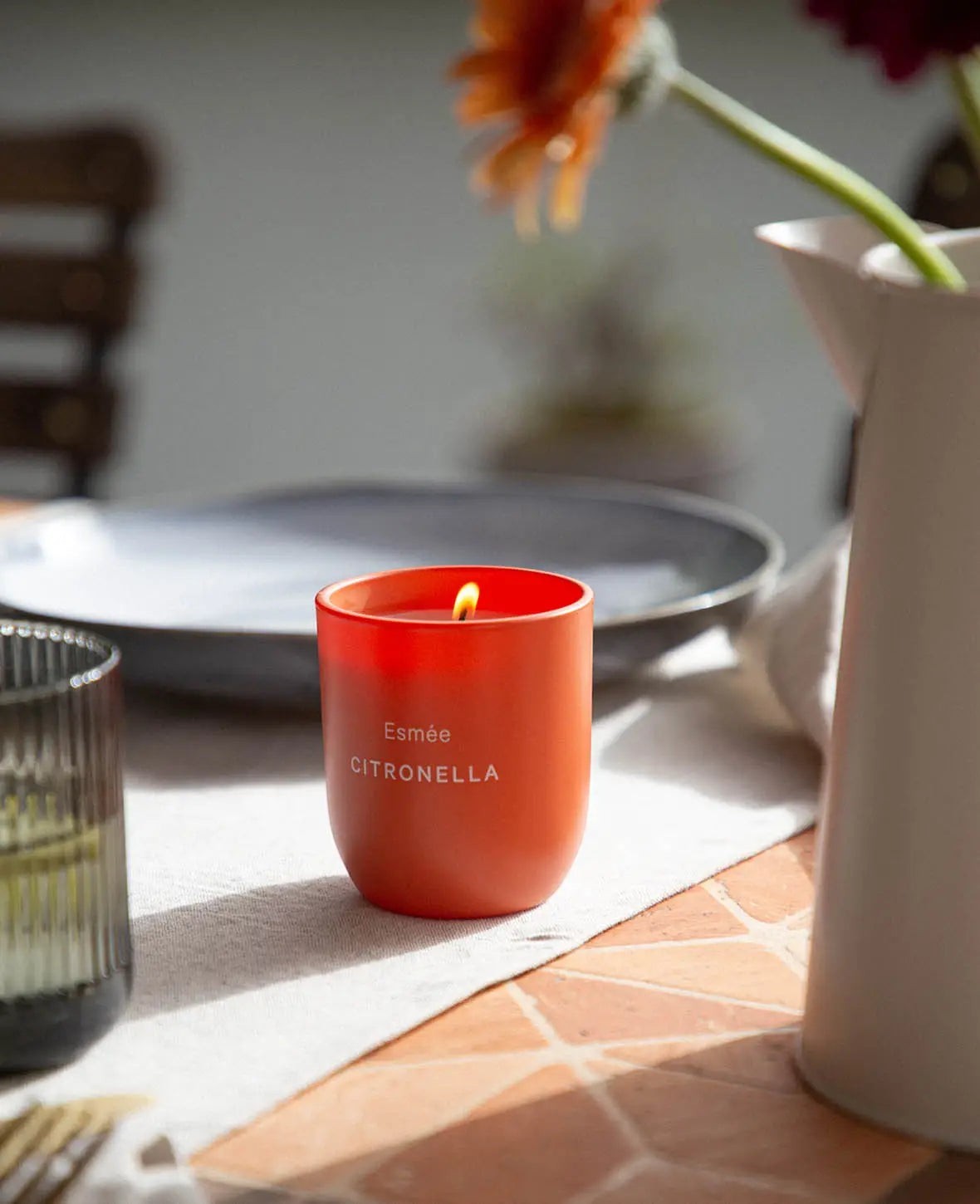 Citronella / Zitronengras Duftkerze aus Sojawachs-Mischung, gegen Mücken und Insekten