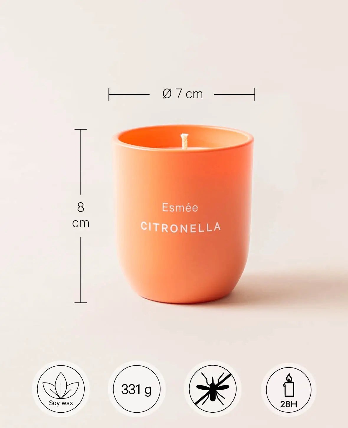 Citronella / Zitronengras Duftkerze aus Sojawachs-Mischung, gegen Mücken und Insekten