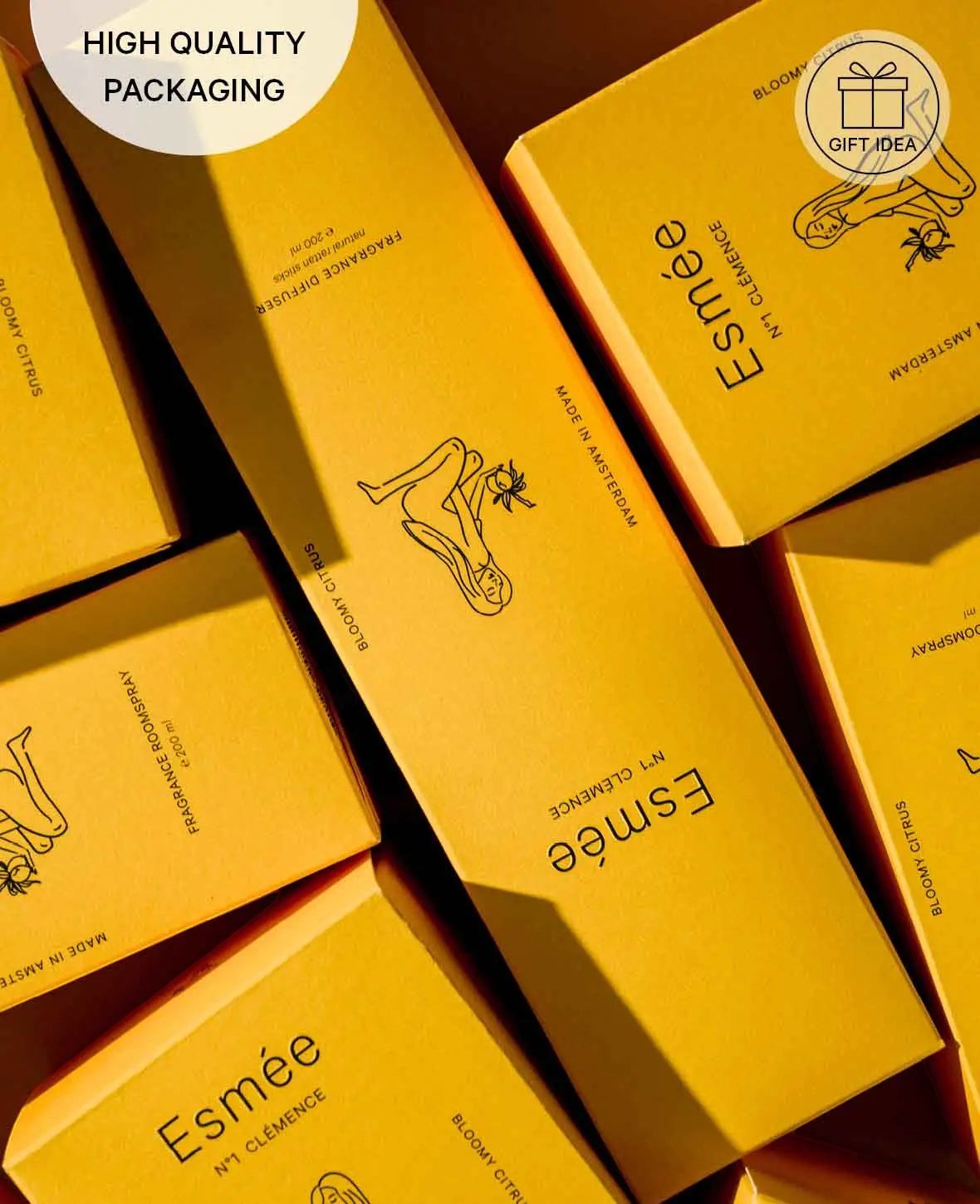 Esmée Premium Scents - N°1 Clémence, Duftkerze mit Duftnote "Bloomy Citrus", 280 g, Gelb