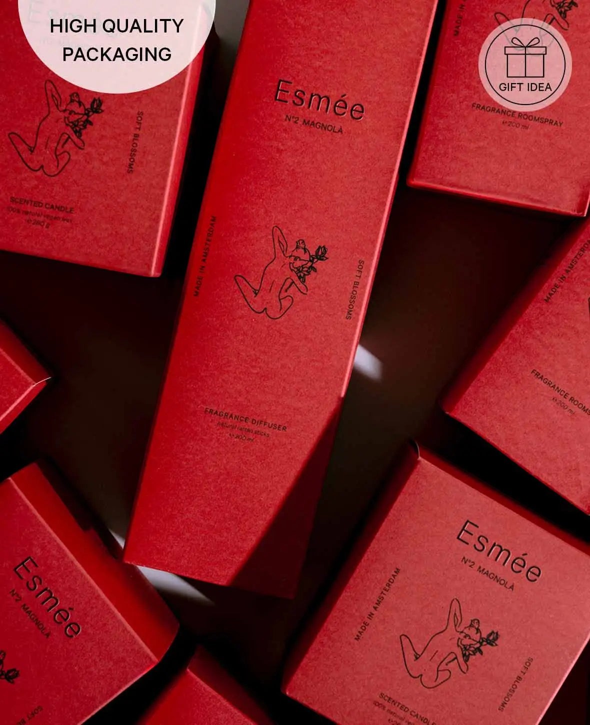 Esmée Premium Scents - N°2 Magnolà, Duftkerze mit Duftnote "Soft Blossoms", 280 g, Rot