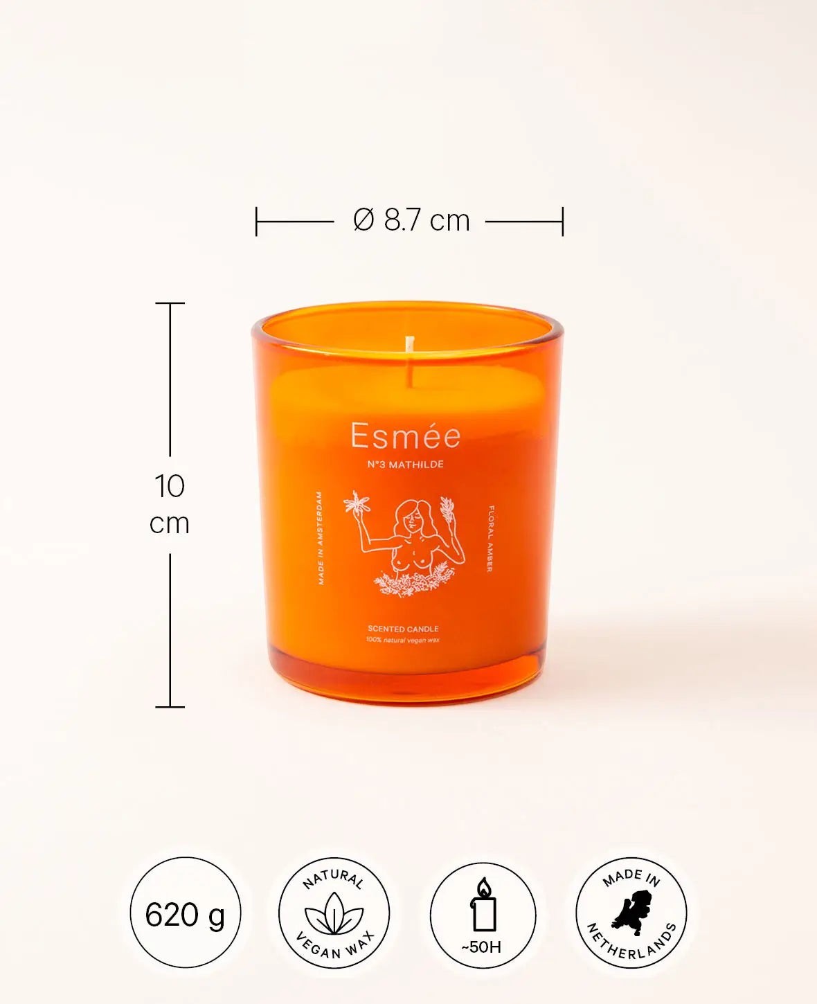 Esmée Premium Scents – N°3 Mathilde, Duftkerze mit Duftnote “Floral Amber”, 280 g, Orange