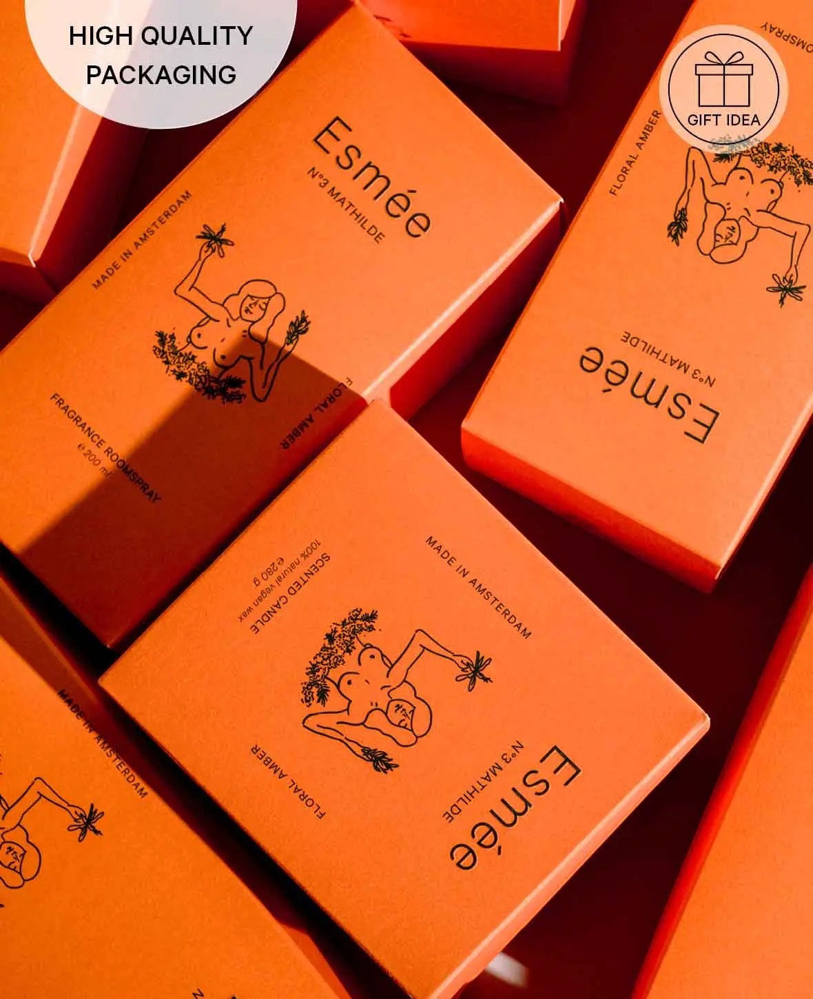Esmée Premium Scents – N°3 Mathilde, Duftkerze mit Duftnote “Floral Amber”, 280 g, Orange