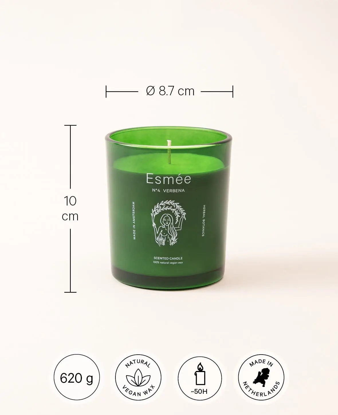 Esmée Premium Scents - N°4 Verbena, Duftkerze mit Duftnote "Herbal Botanics", 280 g, Grün