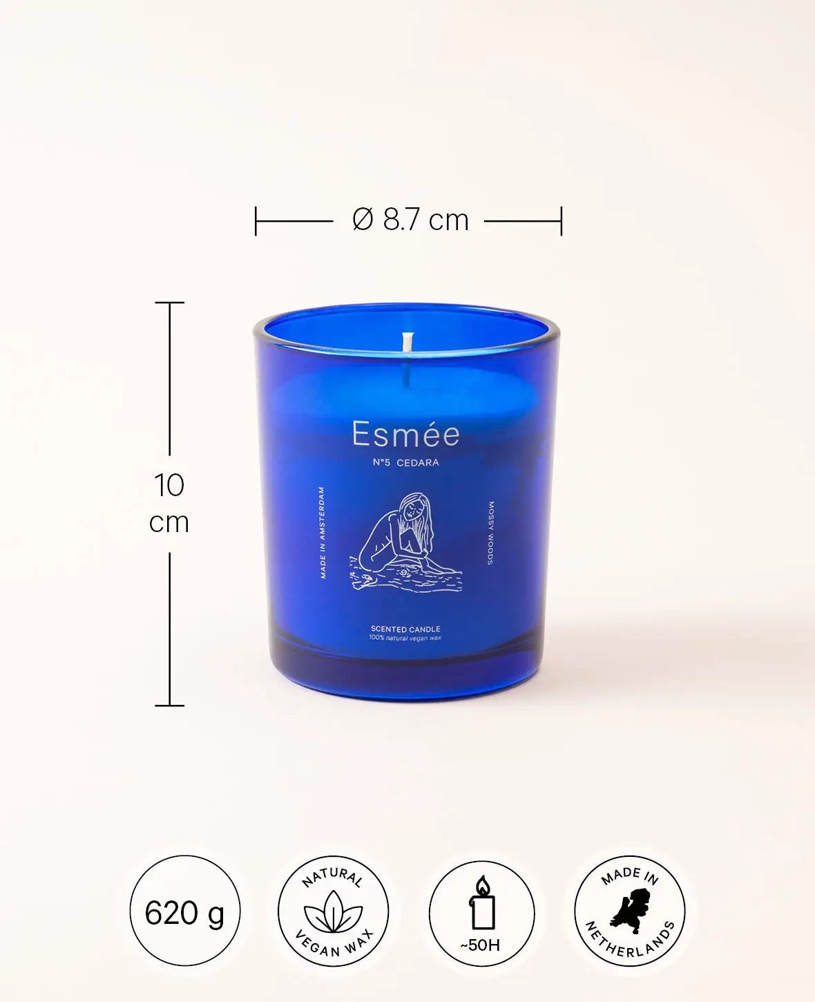 Esmée Premium Scents - N°5 Cedara, Duftkerze mit Duftnote "Mossy Woods", 280 g, Blau