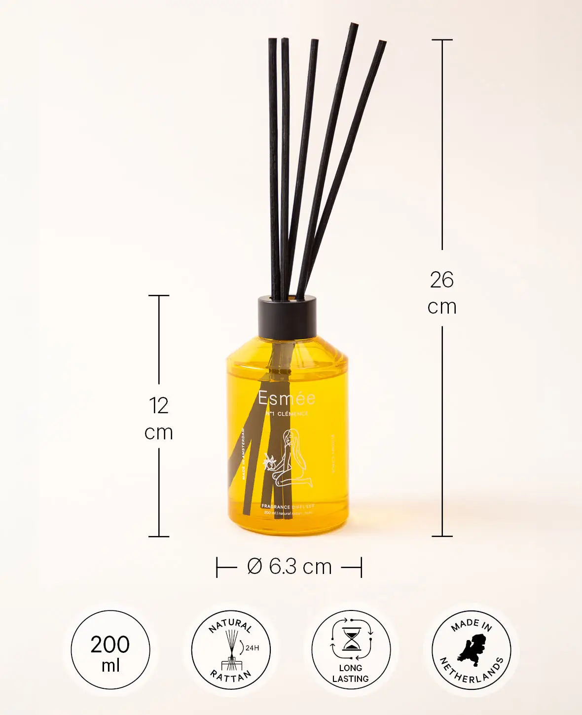 Esmée Premium Scents - N°1 Clémence, Diffusor mit Duftnote "Bloomy Citrus", 200 ml, Gelb