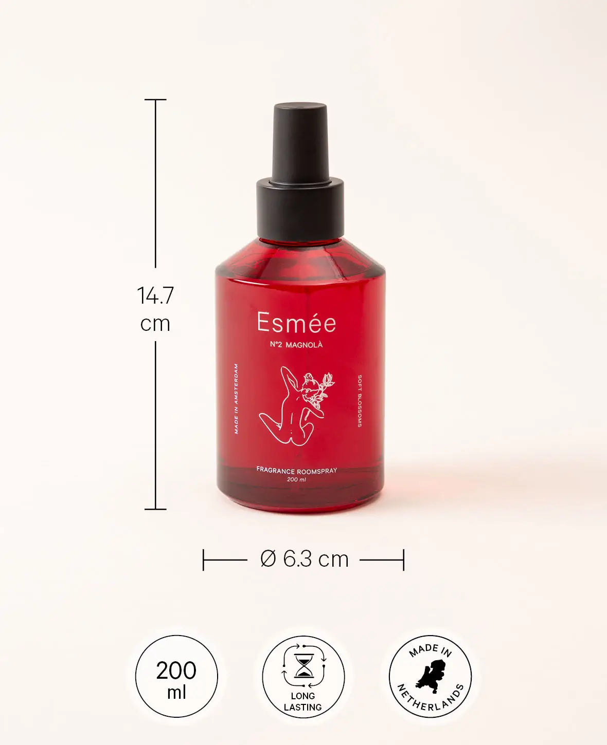 Esmée Premium Scents - N°2 Magnolà, Raumspray mit Duftnote "Soft Blossoms", 200 ml, Rot