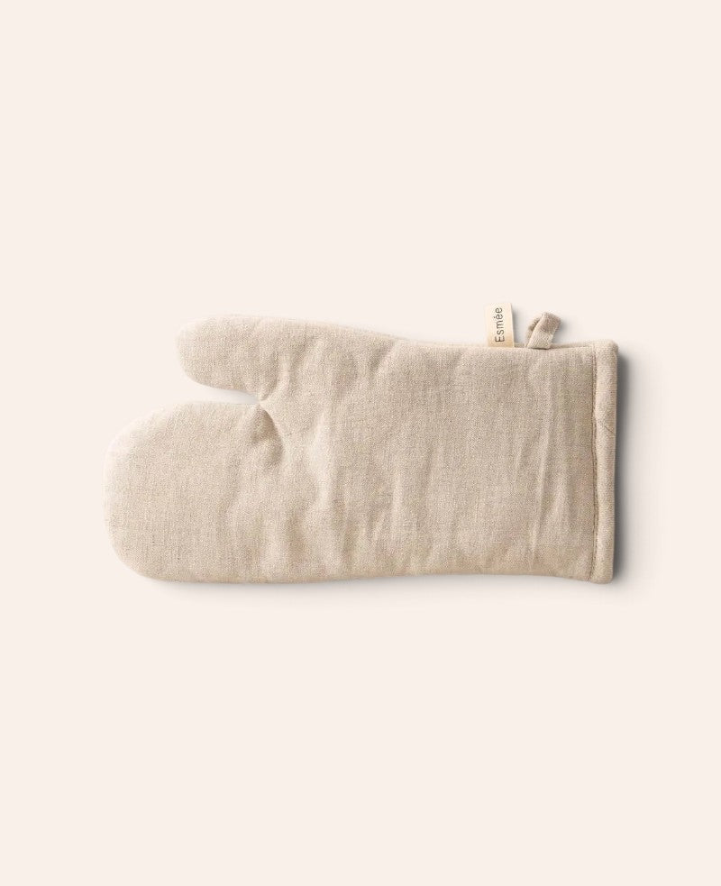 Ofenhandschuh “Ted” aus beigem Baumwoll-Leinenmix, 17 cm x 32 cm