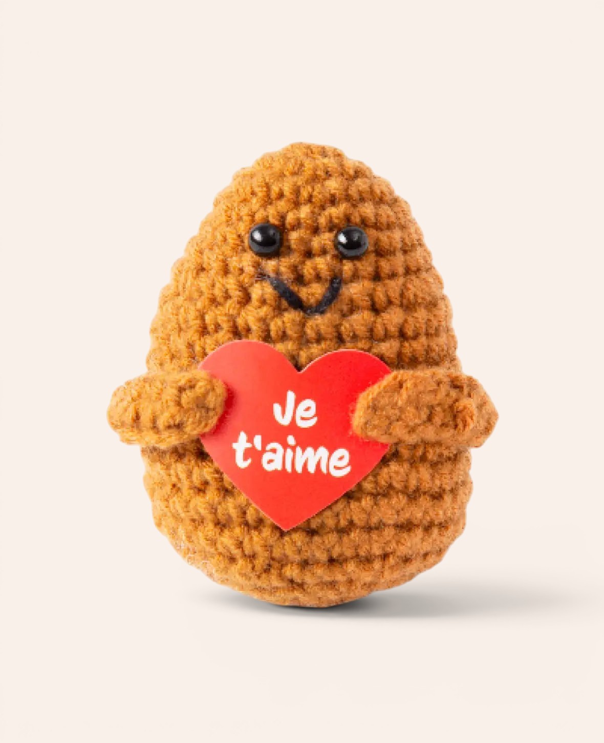 Positive Potato "Je t’aime", Gehäkeltes Mini Plüschtier / Glücksbringer, Braun, ca. 7.5 x 4 cm