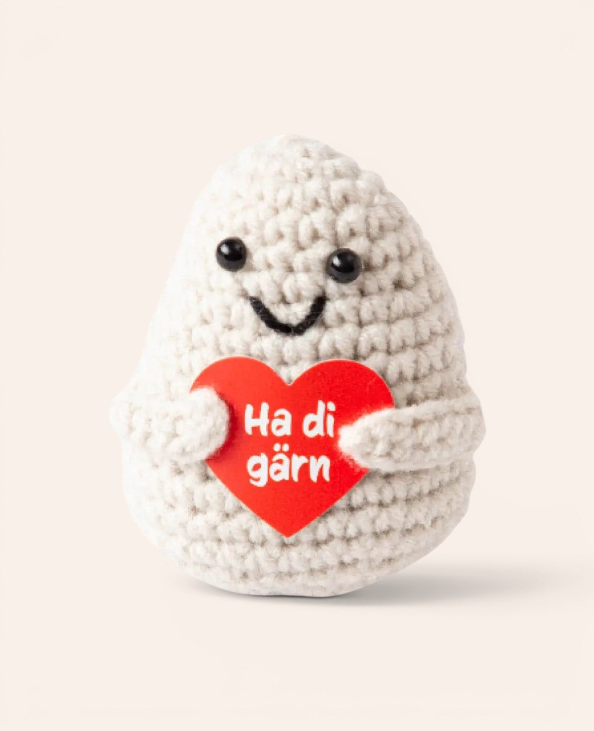 Positive Potato "Ha di gärn", Gehäkeltes Mini Plüschtier / Glücksbringer, Hellgrau, ca. 7.5 x 4.5 cm