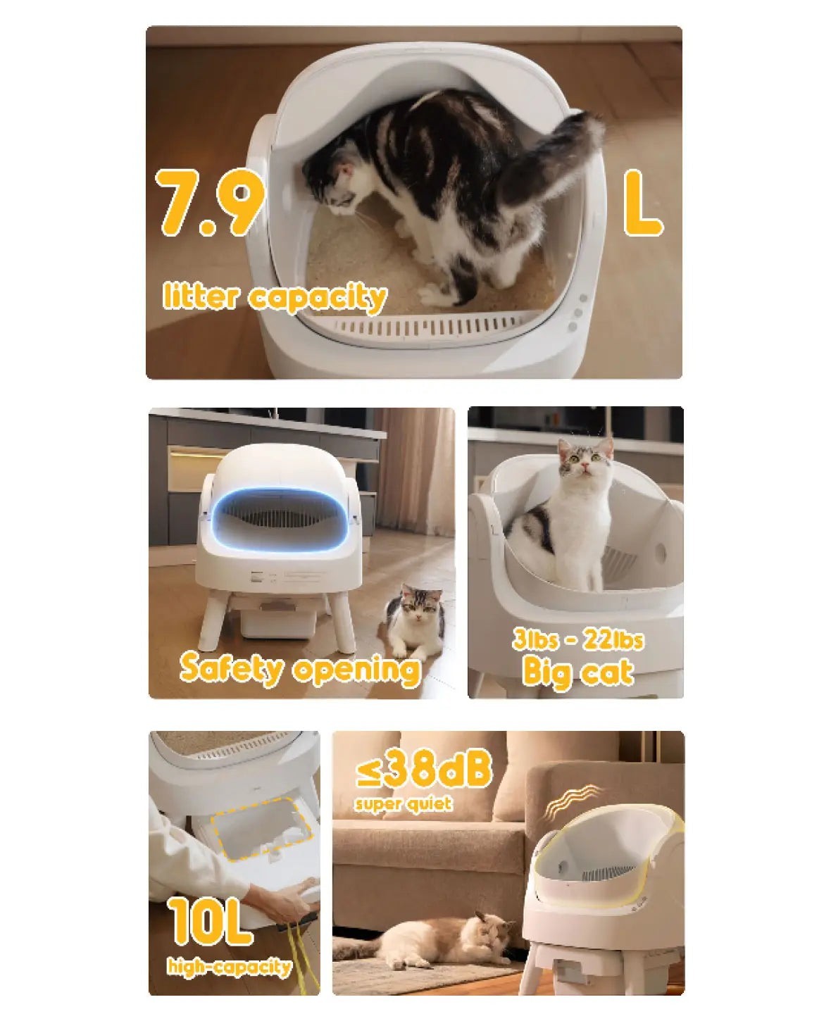 Selbstreinigende Katzentoilette mit Beutel, offen & leise