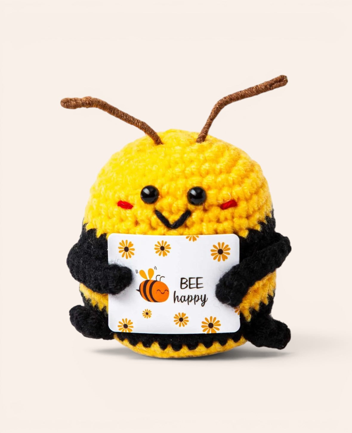 Positive Bee "Bee happy", Gehäkeltes Mini Plüschtier / Glücksbringer, Gelb, ca. 7.5 x 7.5 cm