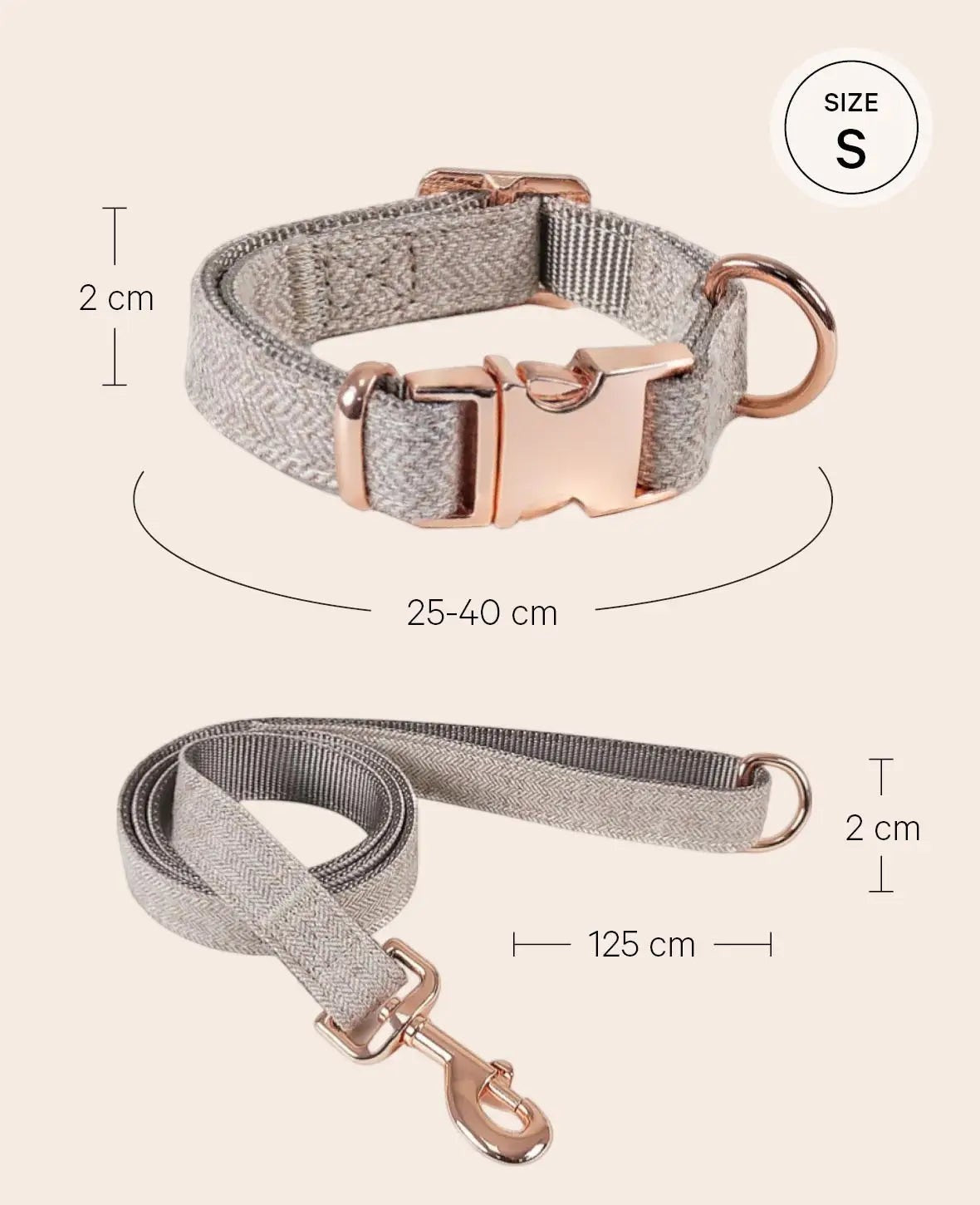 Luxus Hundehalsband mit Leine, beige, S