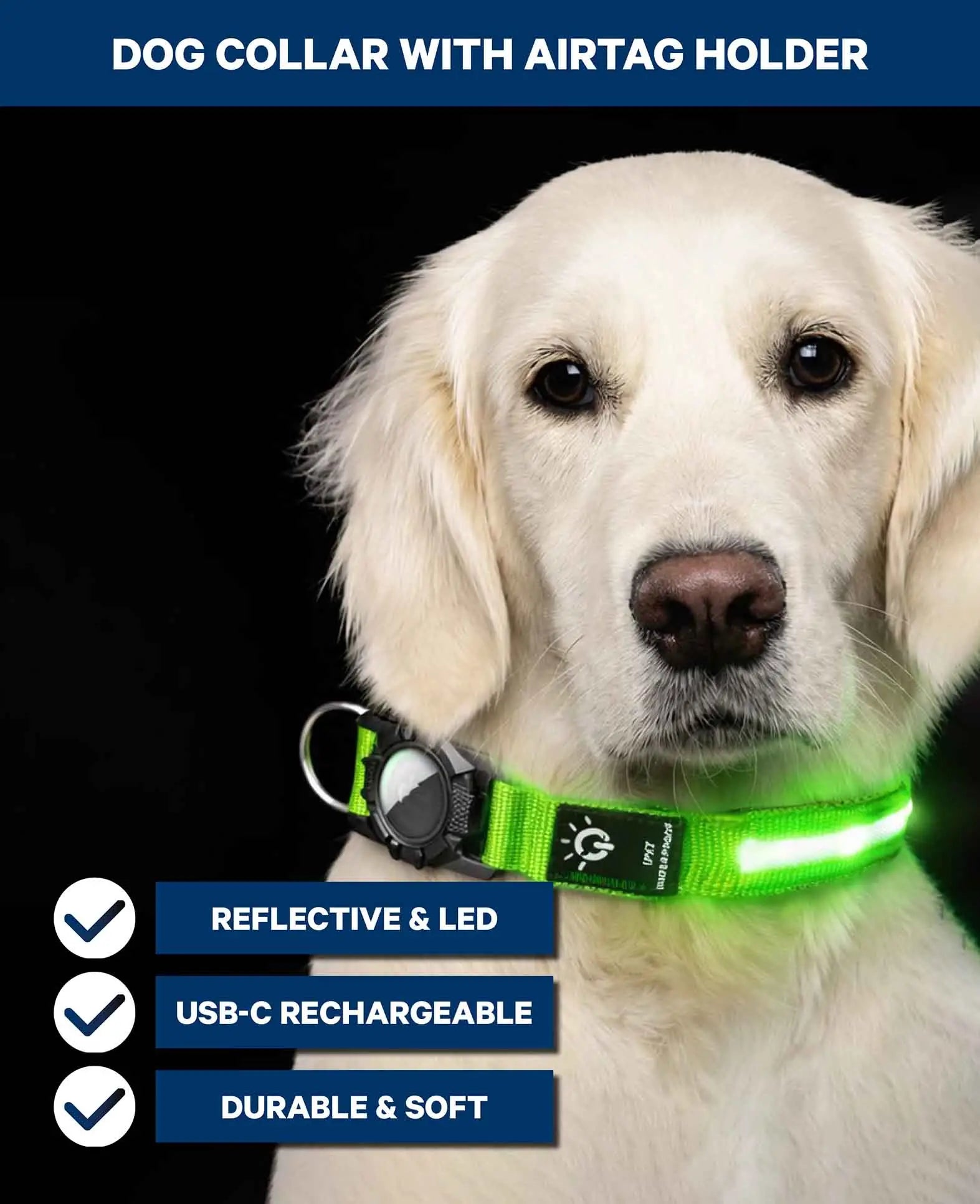 Hundehalsband reflektierend mit Airtag Halter, L