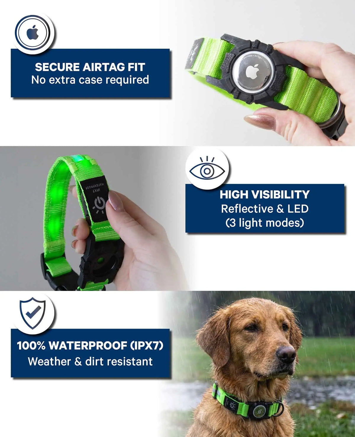 Hundehalsband reflektierend mit Airtag Halter, S