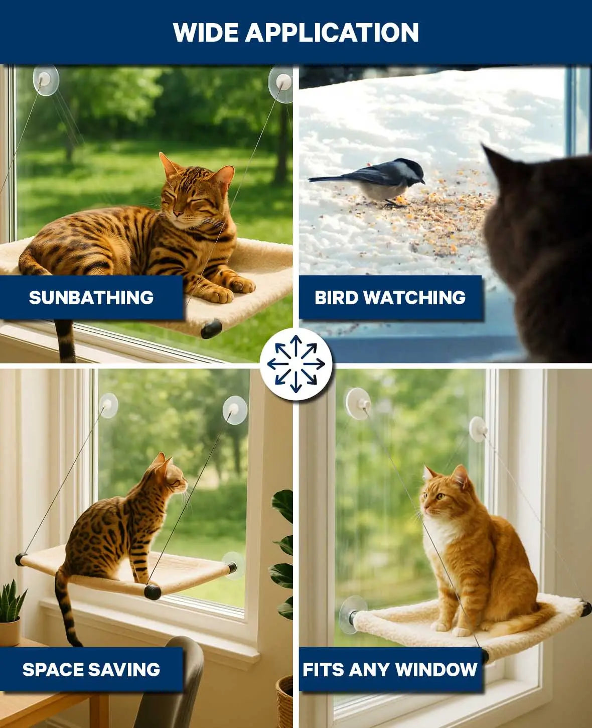 Fenster-Hängematte für Katzen, Beige, 69 x 39 cm