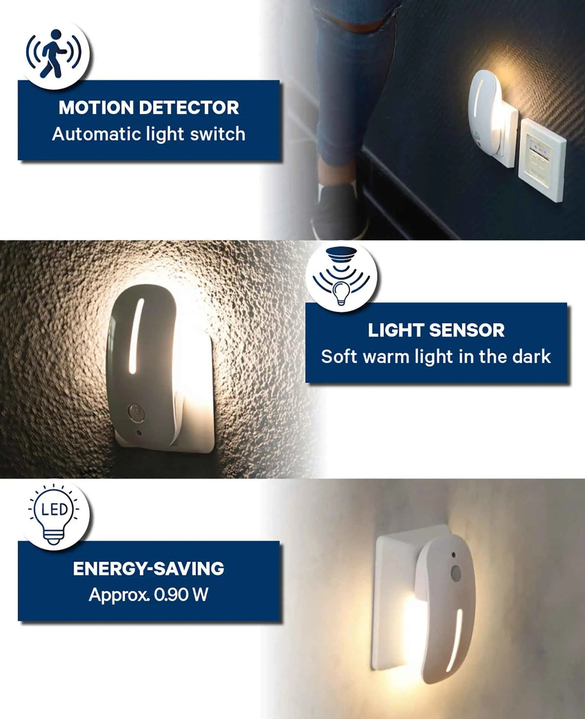 LED Nachtlicht für Steckdose mit Bewegungsmelder, Weiss, 11.5 x 5.7 cm, 1 Stk.