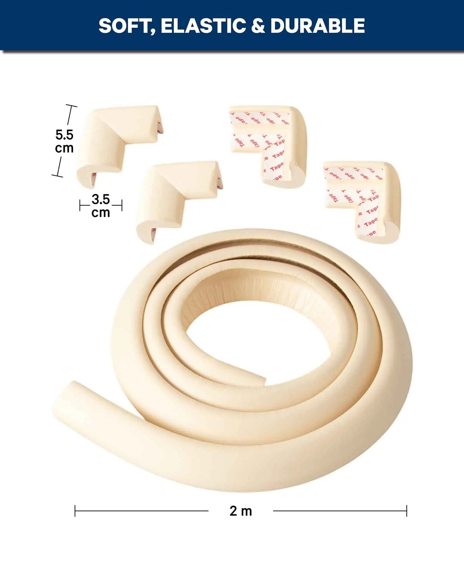 Ecken- & Kantenschutz Set aus Schaumstoff, Beige, 2 m + 4 Eckpolster