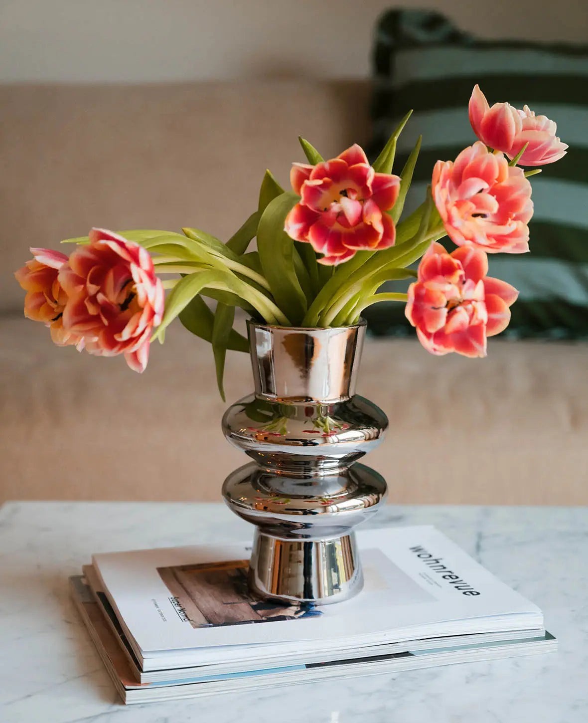 Vase, Chrom Silber, Keramik, skulpturales Design