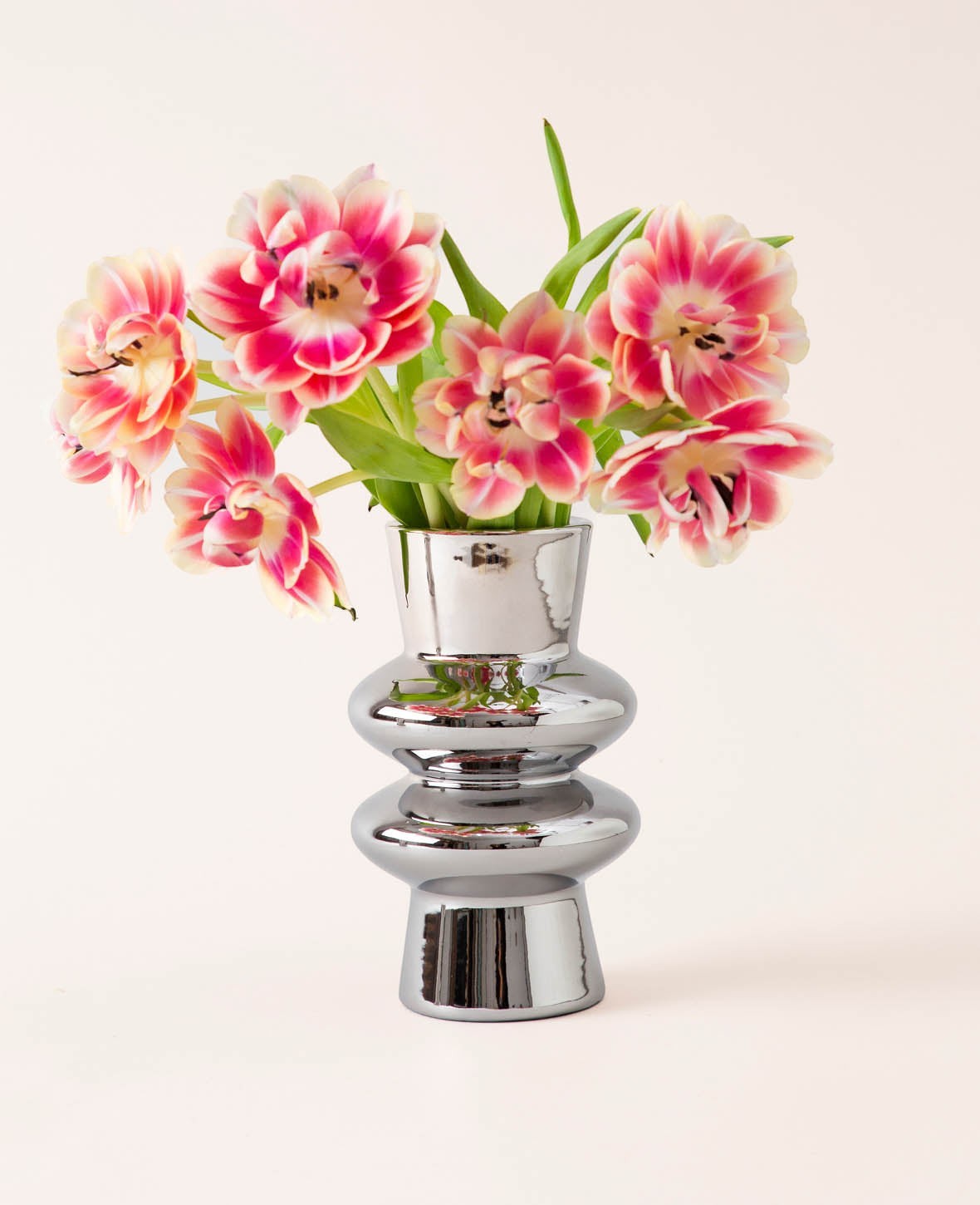 Vase, Chrom Silber, Keramik, skulpturales Design
