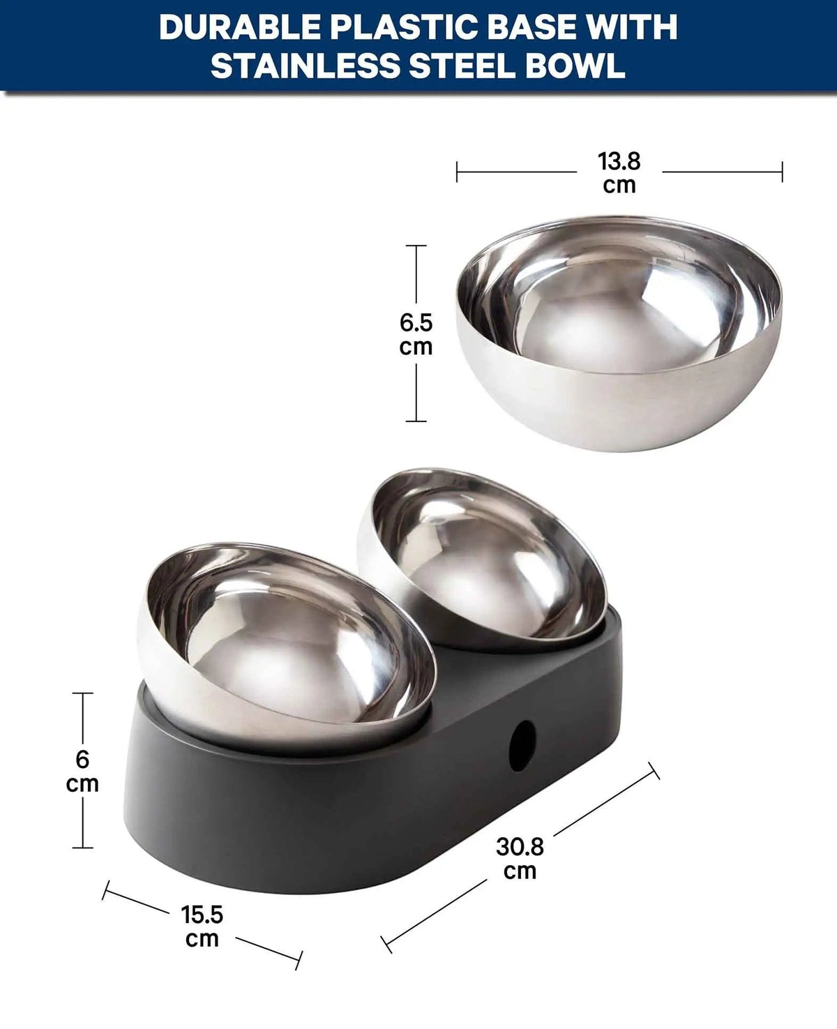 Doppel-Futternapf für Katzen aus Edelstahl, Ergonomisch, Grau