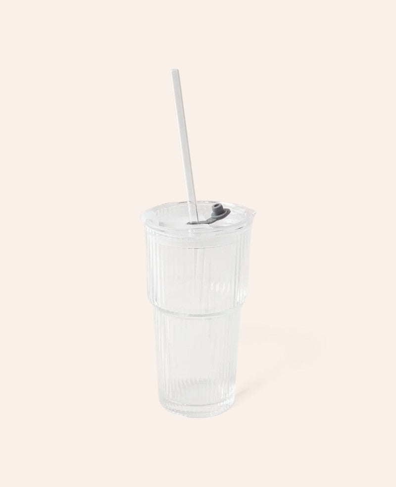 Tumbler Glas mit Deckel & Strohhalm, 550 ml