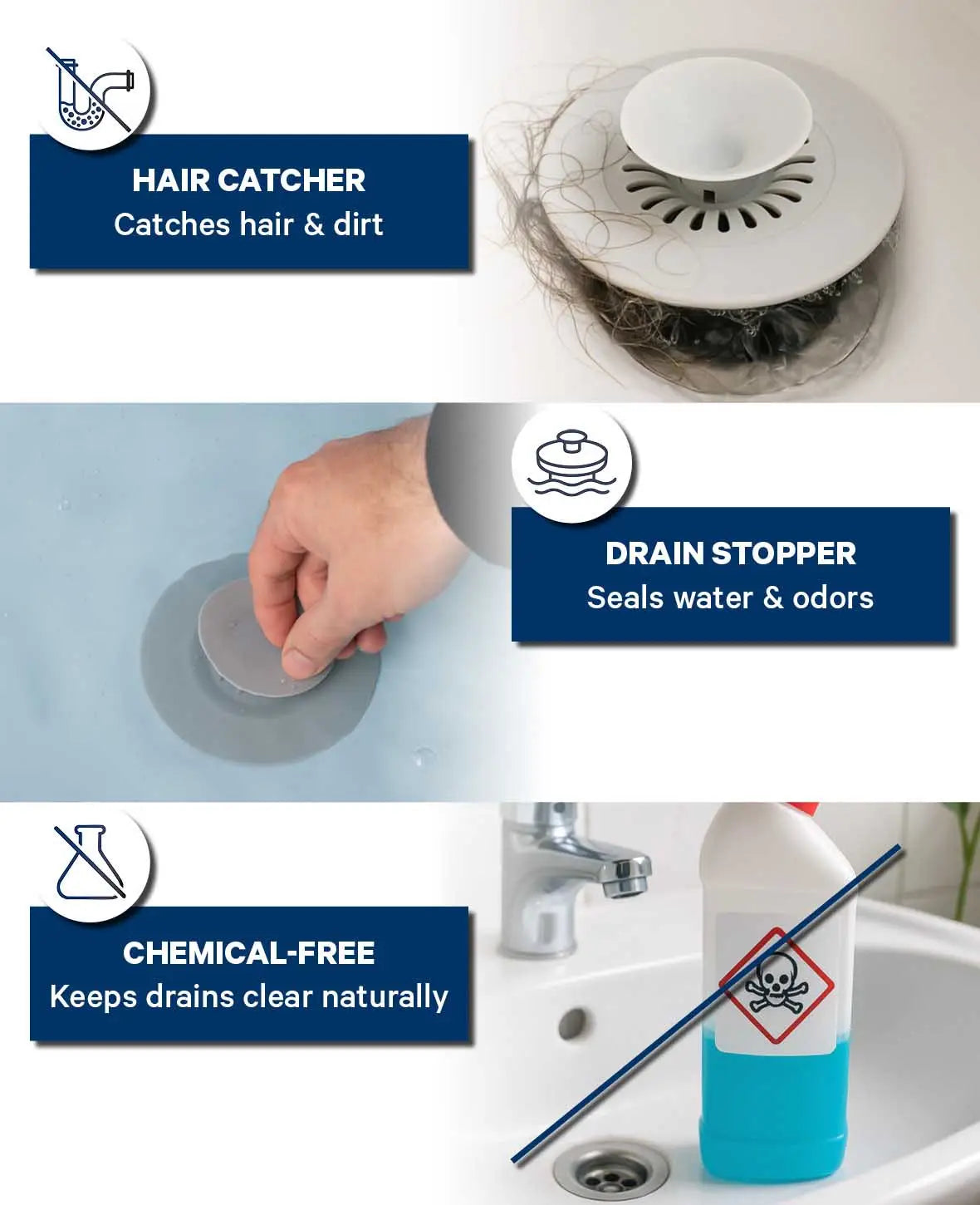 Silikon Abfluss-Haarfänger Weiss – flexibel, hygienisch & rostfrei
