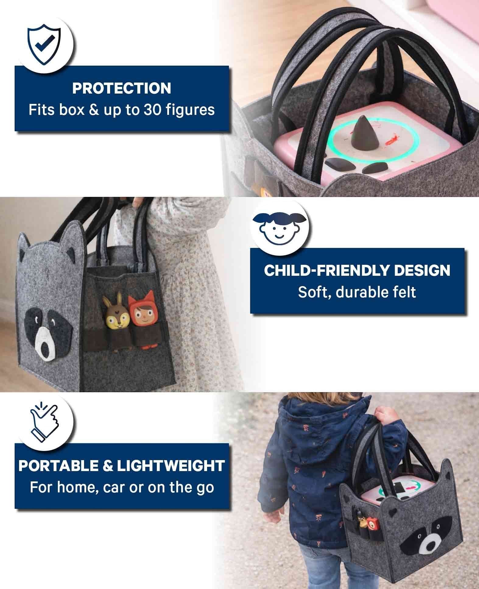 Tonieboxtasche Waschbär aus Filz, Grau