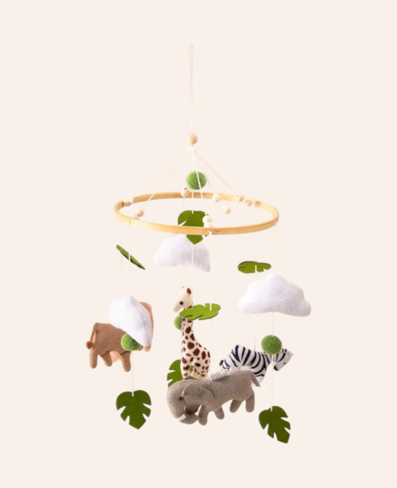 Baby Mobile Zootiere, Holz/Filz, natur, Ø24 cm