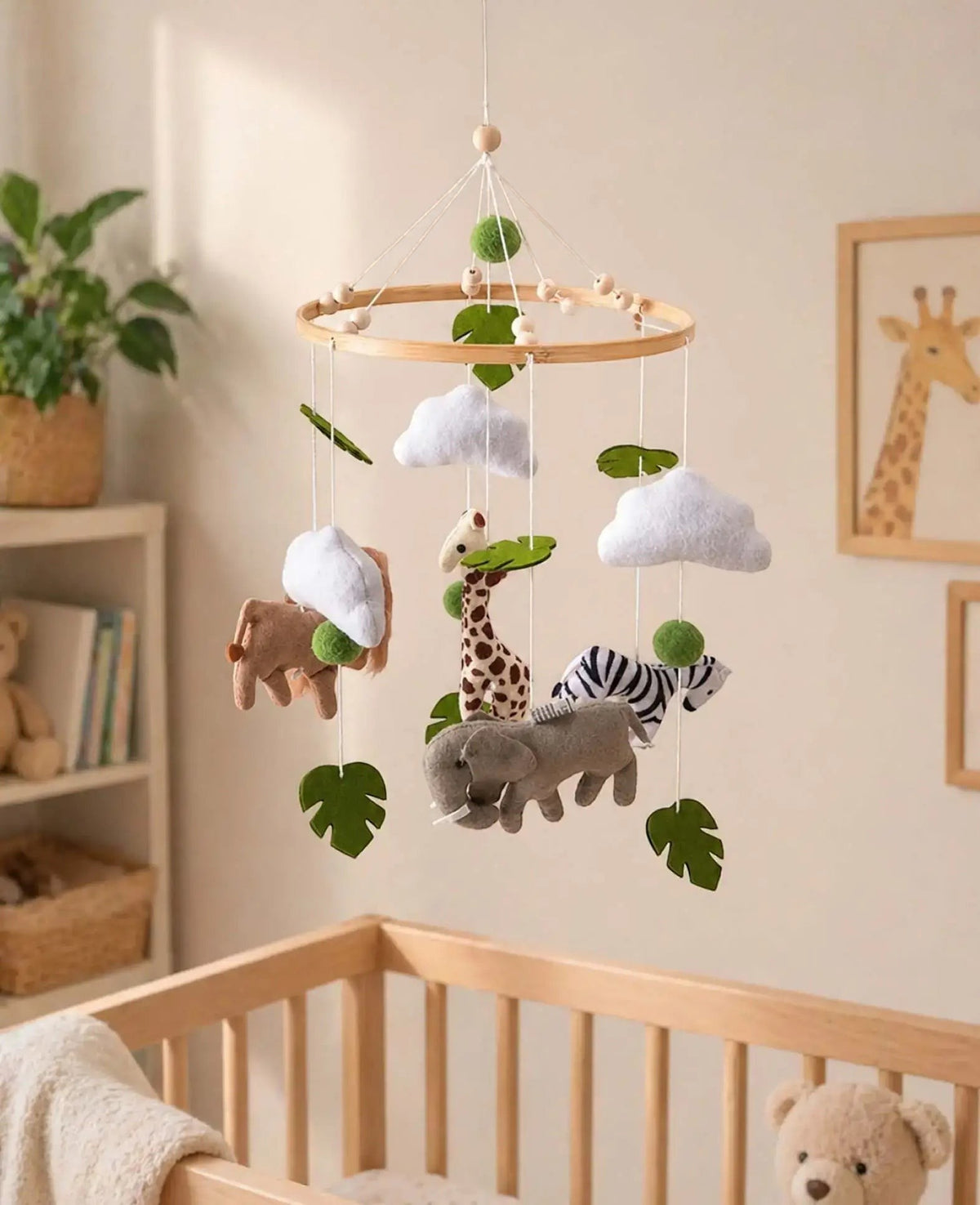 Baby Mobile Zootiere, Holz/Filz, natur, Ø24 cm