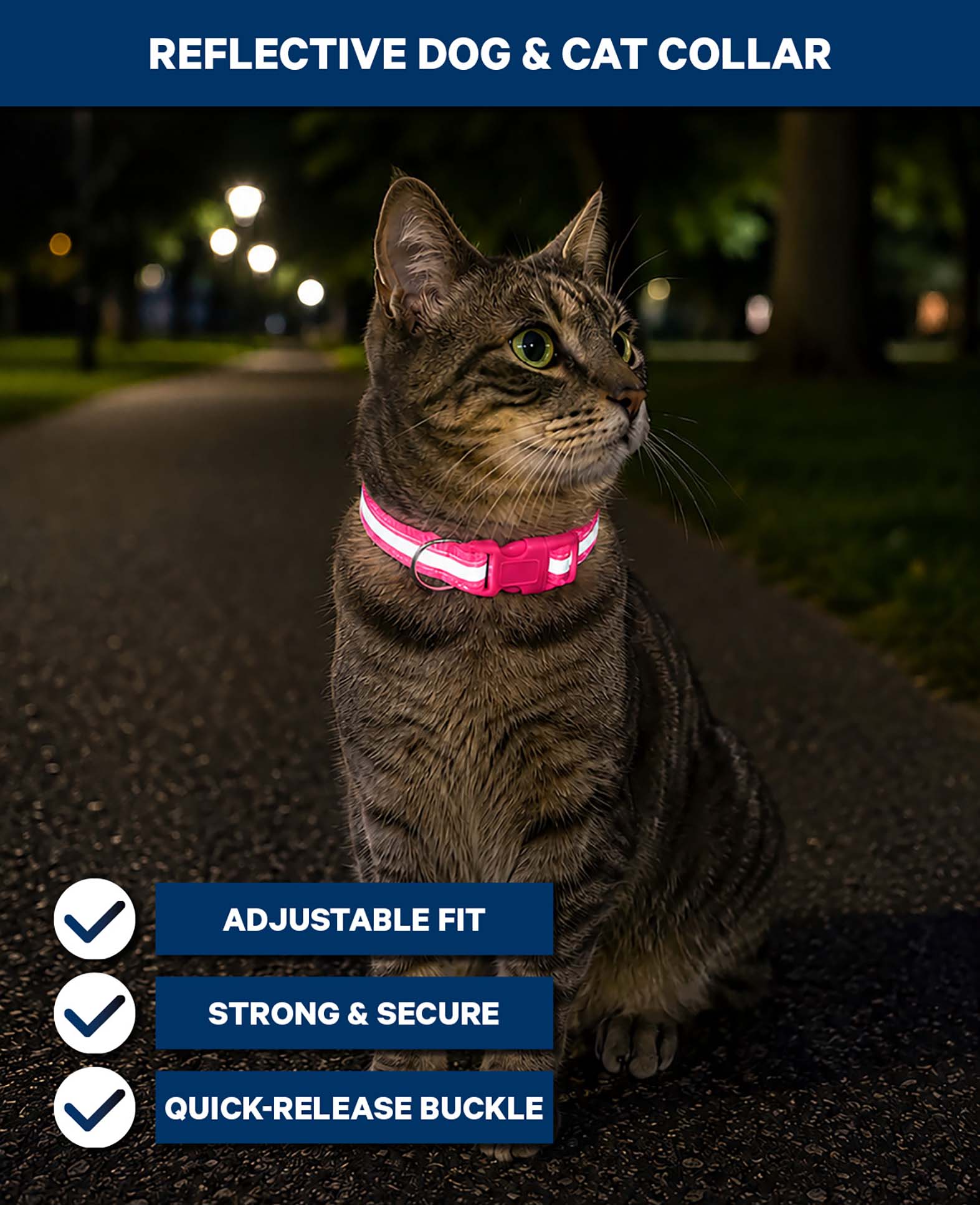 Reflective Dog & Cat Collar, Pink