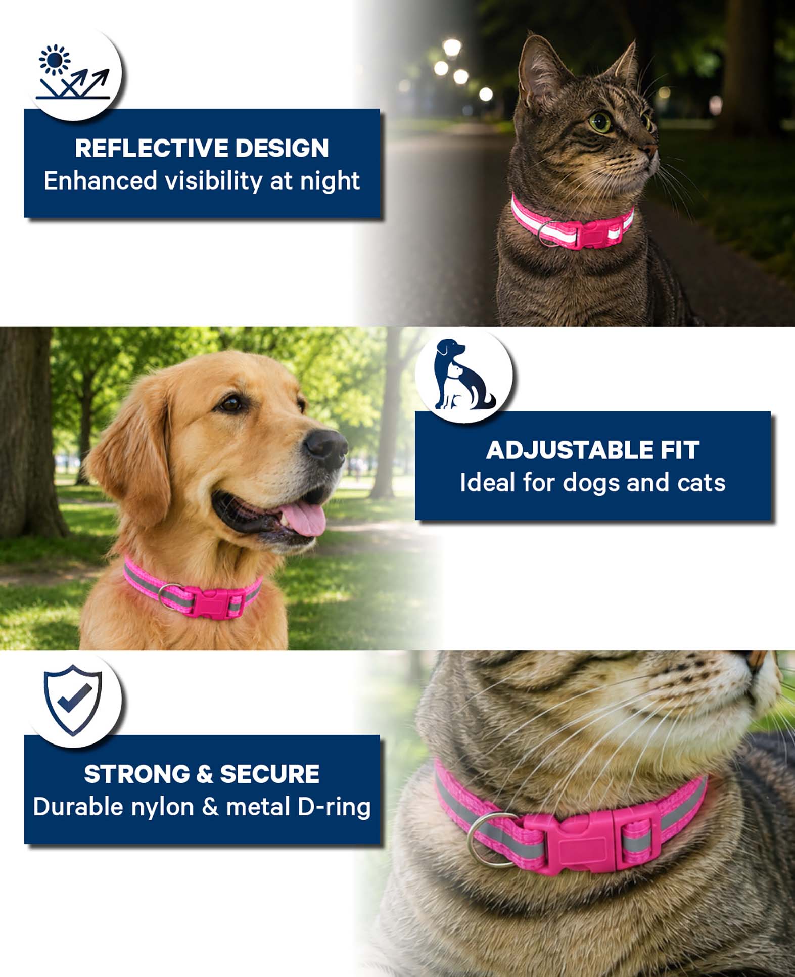 Reflektierendes Hunde- & Katzenhalsband, Pink