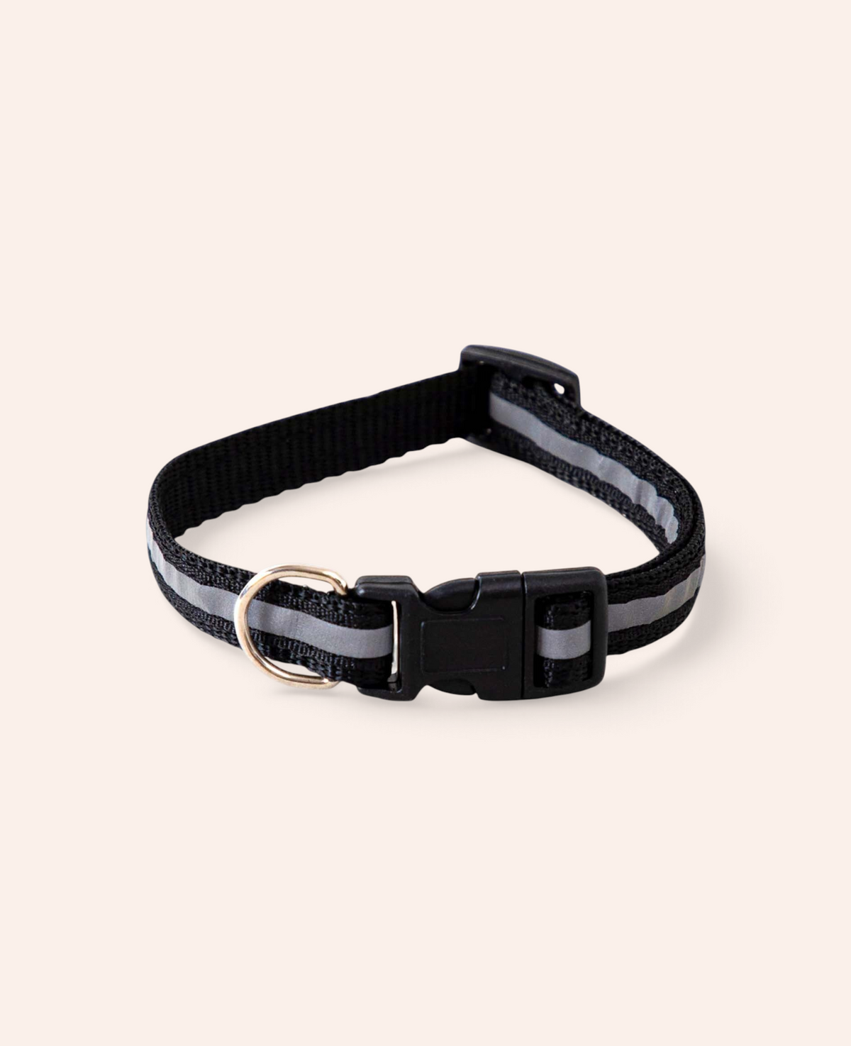Esmée schwarzes, verstellbares Hunde- und Katzenhalsband aus Nylon mit reflektierenden Streifen und D-Ring