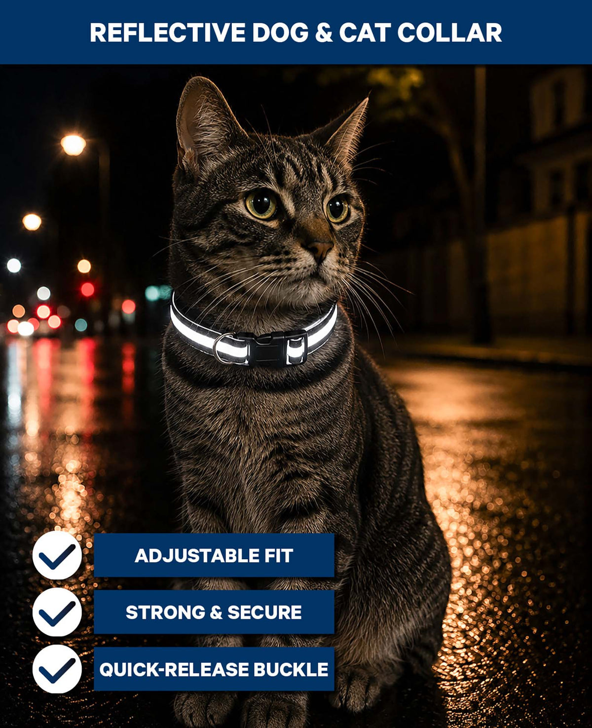 Reflektierendes Hunde- & Katzenhalsband, Schwarz