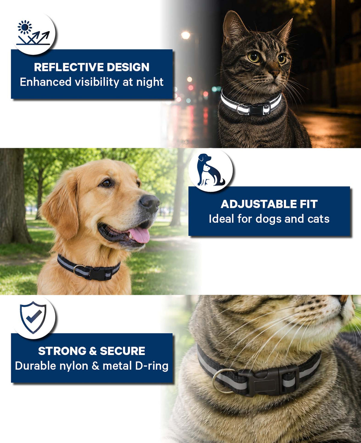 Reflektierendes Hunde- & Katzenhalsband, Schwarz